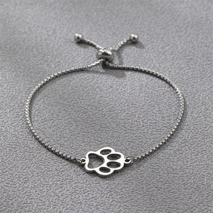 Stainless Steel Paw Print Bracelet Adjustable Box Chain Minimalist Hollow Pet Dog Cat Footprint Jewelry For Women