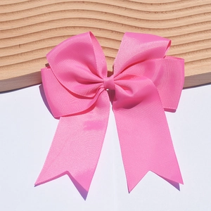 6 inch pink grosgrain ribbon bow hair clip with double layer fishtail streamers