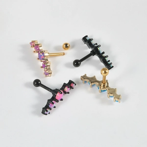 Stainless steel helix studs with five opal stones in gold and black plating finishes