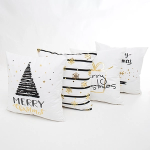 Christmas Pillowcases White Gold Foil Printed Christmas Tree Snowflake Cushion Covers Polyester Decorative Throw Pillow Covers