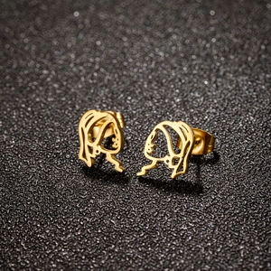 Abstract Girl Face Silhouette Stud Earrings Stainless Steel Hollow Minimalist Line Art Jewelry For Women Trendy