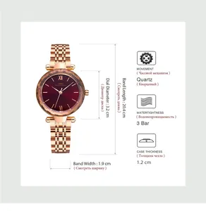 Size chart for women quartz watch with rose gold strap and 3.2cm burgundy dial