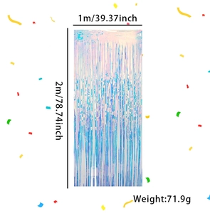 Iridescent foil fringe curtain backdrop measuring 1 by 2 meters for party decoration