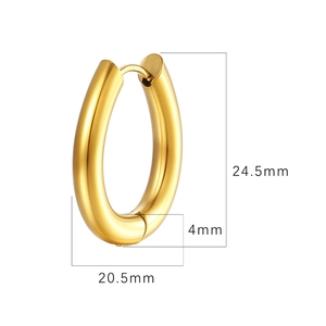 Oval 18K gold plated stainless steel earrings with 24.5mm by 20.5mm dimensions