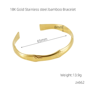 Detailed view of 18K gold plated stainless steel bracelet with 8mm bamboo design