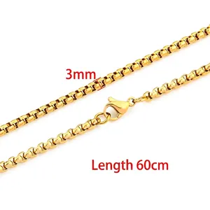 Minimalist stainless steel 3mm box chain necklace with lobster clasp, 60cm length