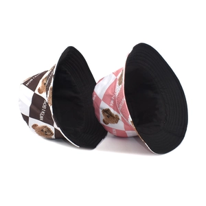 Checkerboard bucket hats with cute bear pattern and Nobi Kuma print for women