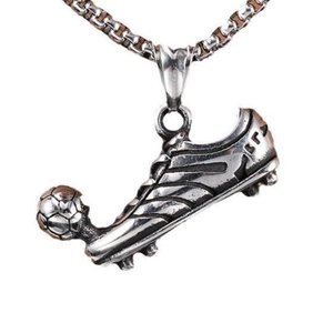 Fashionable retro silver football and soccer shoe pendant with vintage metal link chain
