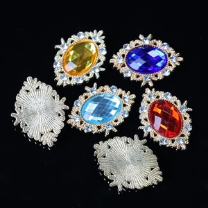 Oval colorful rhinestone alloy charms with gold plating for DIY jewelry and hair accessories