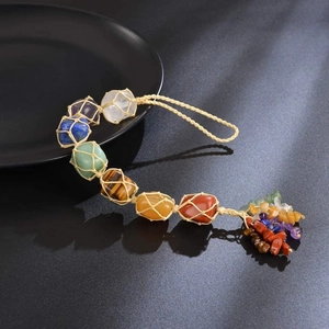 Handmade 7 Chakra natural raw stone tree of life car hanging ornament with tassels
