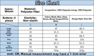 Detailed size chart for the V-neck animal print vest with fabric and measurement details