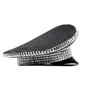 Black sequined military hat with silver rhinestones for party performance and weddings