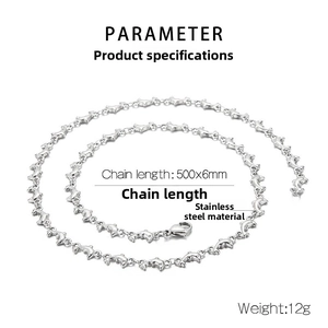 Detail of silver dolphin chain necklace showing 500mm length and 6mm width specs
