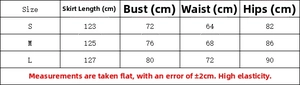 Detailed size guide table for elegant off-shoulder printed dress with precise measurements