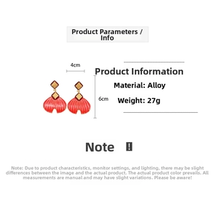 Detailed size specifications for retro fish tail earrings with red oil dripping finish