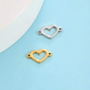 DIY gold and silver hollow heart-shaped metal connectors for making necklaces and bracelets