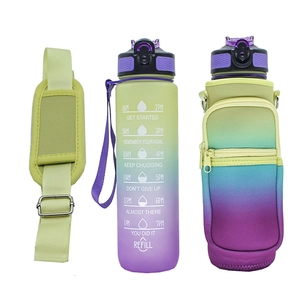 Detail of gradient sport water bottle with SBR protective sleeve and adjustable strap