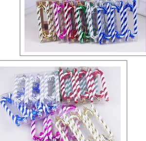 Set of 6 colorful candy cane Christmas tree ornaments with spiral electroplated design
