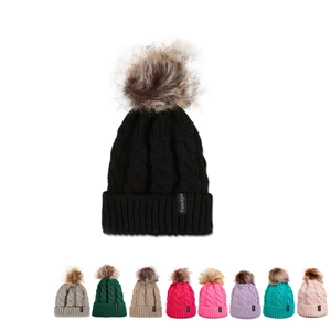 Bonnet En Maille Torsadée Avec Pompon En Fausse Fourrure Chaud Hiver Épais Acrylique Étiquette Freedom Pour Hommes Femmes