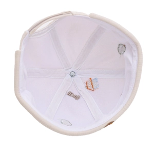 Beige baby corduroy docker cap interior view showing 6-panel stitching and white lining