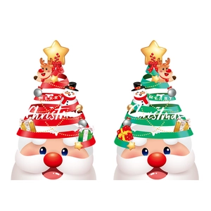 Cartoon Santa Claus and reindeer Christmas window stickers in red and green set