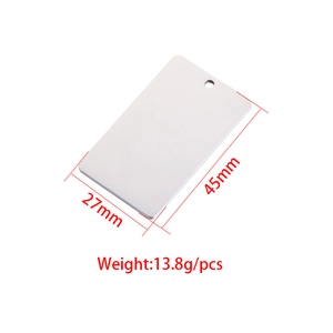 Polished rectangular stainless steel pet tag pendant, 45mm x 27mm, weight 13.8g
