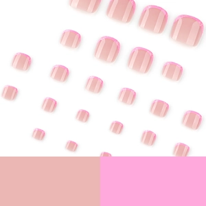 French pink glitter tip press-on toenails in soft nude pink with square shape