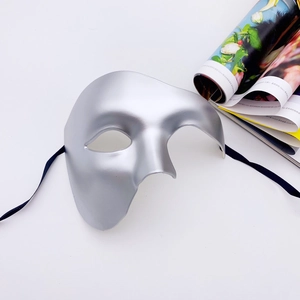 Classic silver Phantom of the Opera half-face mask for men with black elastic strap