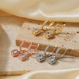 Square Drop Earrings With Zircon Copper Geometric Micro Pave Leverback Hoop Jewelry For Women Versatile Elegant Accessories