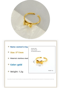 Detail specifications of 18k gold plated stainless steel bow ring with adjustable size