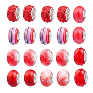 Set of 20 assorted red glass and crystal big hole beads for DIY jewelry making
