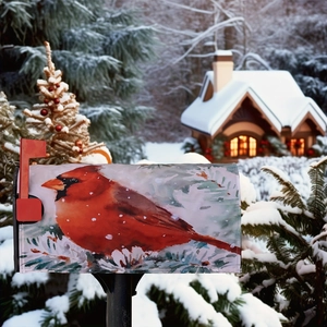 Christmas magnetic mailbox cover featuring red cardinal birds and winter pine design