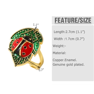Détail des dimensions de la bague coccinelle en cuivre doré montrant une longueur de 2,7 cm