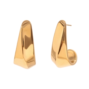 Polished 18K gold plated hollow geometric hook earrings for women on white background