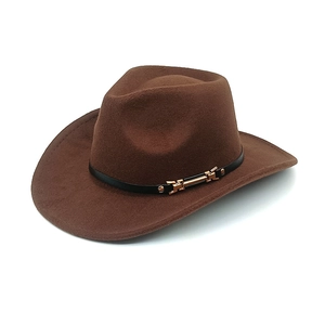Retro Western Cowboy Hat Wide Brim Cotton Polyester Woolen Felt Fedora With Belt Buckle Sun Protection Vintage Style