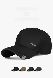 Detail view of business baseball caps showing side metal plate and four color options