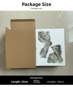 Detalle del embalaje de la estatua de conejo vintage con dimensiones y espuma