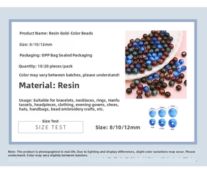 Size comparison chart for 8mm to 12mm resin beads used for DIY jewelry making
