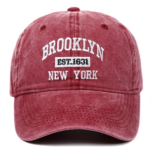 Deep burgundy Brooklyn embroidery baseball cap in washed cotton with EST.1631 text