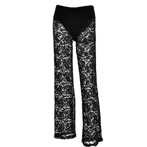 Pantaloni dritti sexy in pizzo nero a vita alta con fodera interna integrata