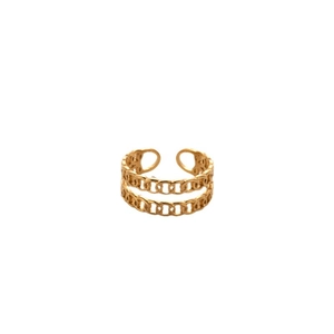 Minimalist double layer golden chain link open ring in stainless steel for women