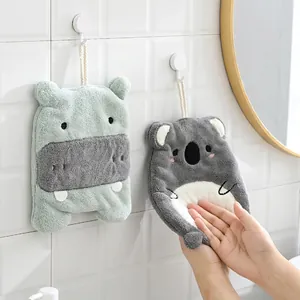 Cute cartoon animal hand towels in hippo and koala shapes made of soft coral fleece material