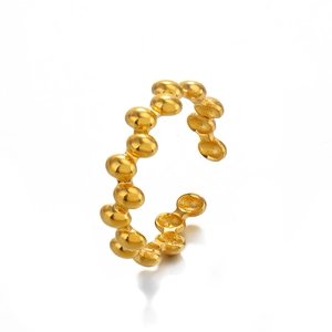 Adjustable golden stainless steel ring featuring unique oval bead link geometric design