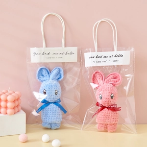 Rabbit Shape Towel Soft Coral Velvet Absorbent Bunny Folded Hand Cloth For Wedding Party Souvenirs Gift With Packaging