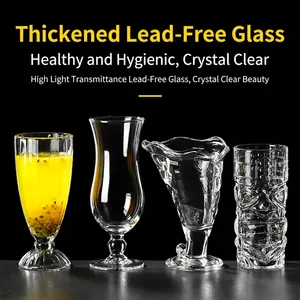 Set of premium large-capacity glass cups for juice and cocktails on black background