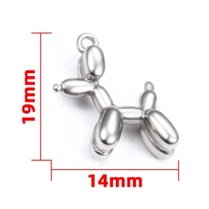 Polished stainless steel 3D balloon dog pendant with 19mm height and 14mm width