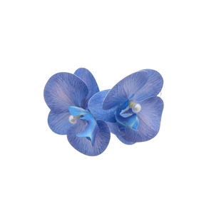 Set of two elegant blue floral hair clips with fabric petals and white pearl centers