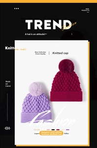 Detail of knit beanies with faux fur pom-poms featuring a thick fish scale texture