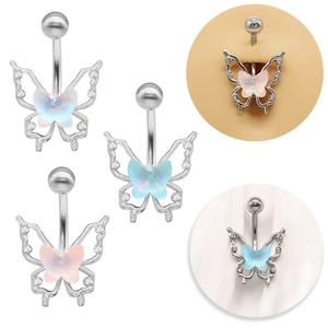 Simple Butterfly Navel Piercing Jewelry Zinc Alloy Rhinestone Colorful Butterfly Belly Button Ring For Women Daily Body Jewelry