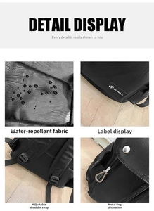 Dettaglio dello zaino impermeabile in pelle PU nera con logo SUNAN e finiture in metallo